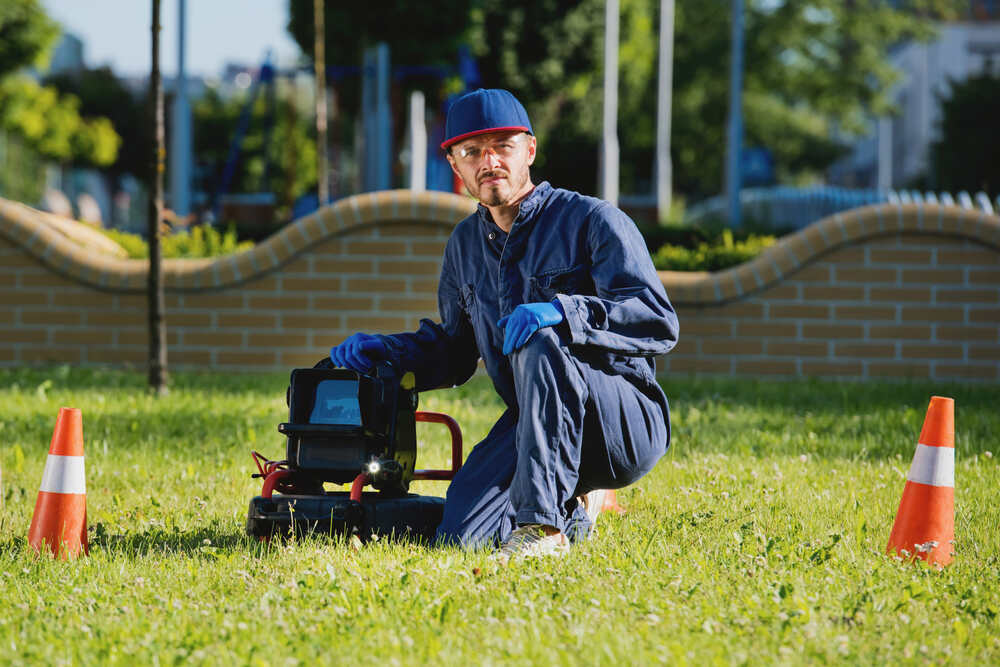 technician operating drain inspection camera